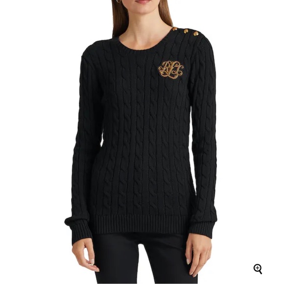 Lauren Ralph Lauren Montiva Button -Trim Cable - Knit Women’s Sweater - Picture 1 of 6